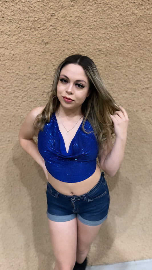 Royal Blue Sequin Halter Top