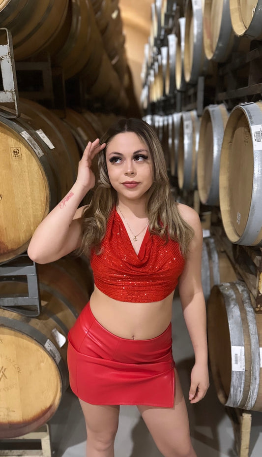Royal Red Sequin Halter Top